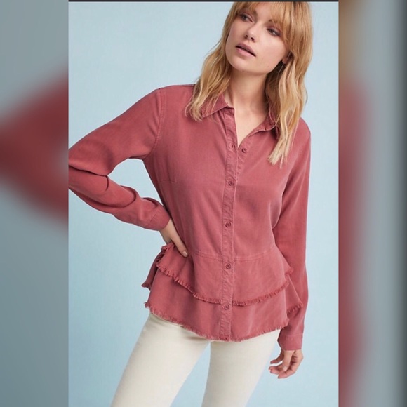 cloth & stone Tops - ANTHROPOLOGIE Chambray Peplum Buttondown